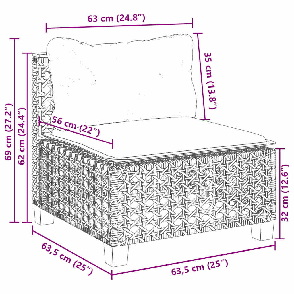 7 pcs conjunto de sofás p/ jardim com almofadões vime PE bege