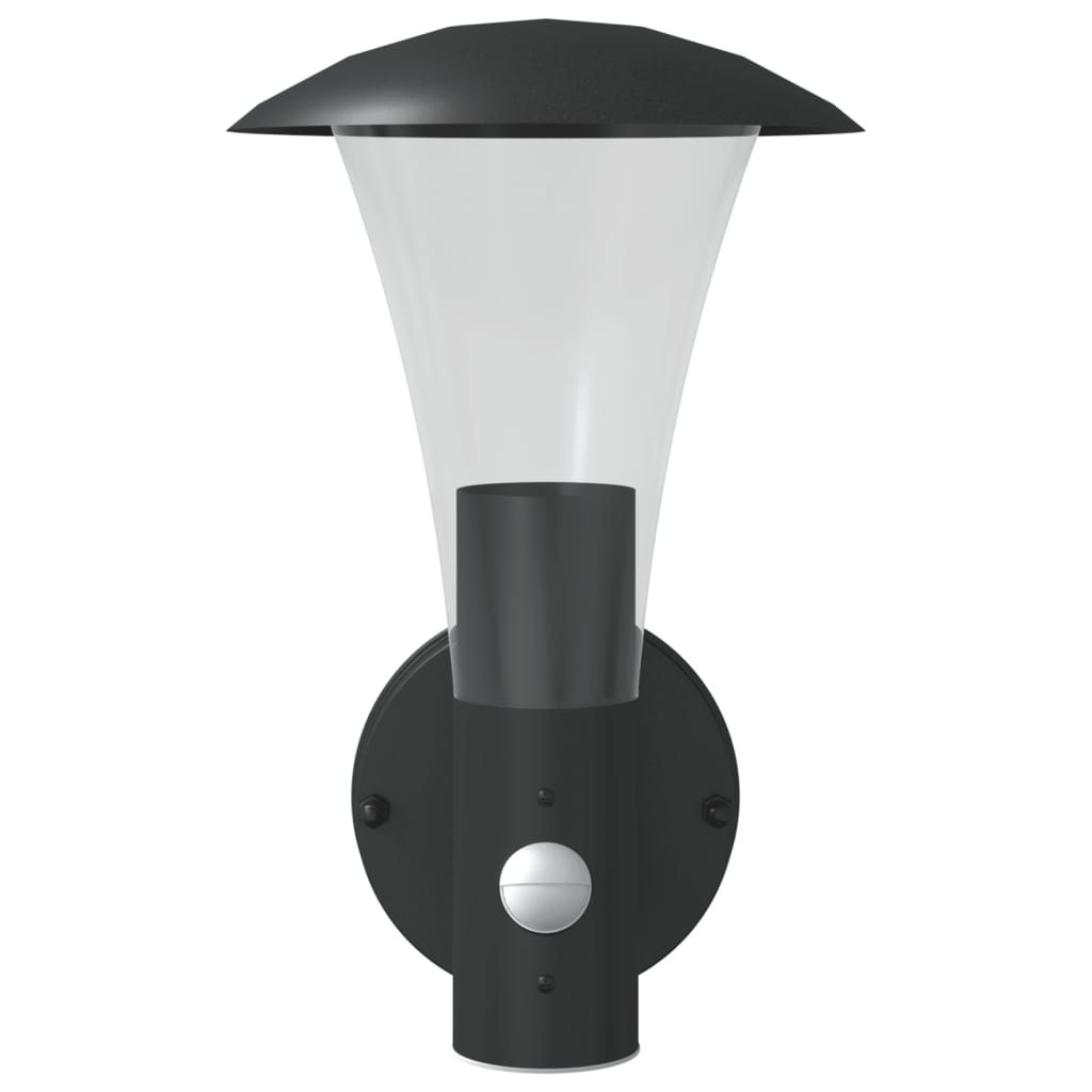 Candeeiros parede p/ exterior c/ sensor 2 pcs aço inox. preto