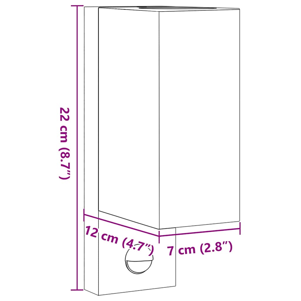 Candeeiros parede p/ exterior c/ sensor 2 pcs alumínio preto