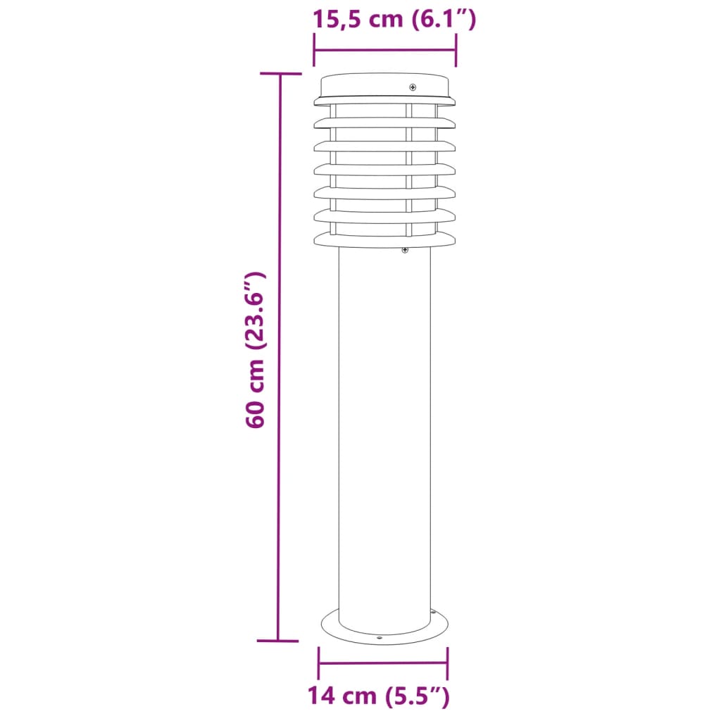 Candeeiro de chão para exterior 60 cm aço inoxidável prateado