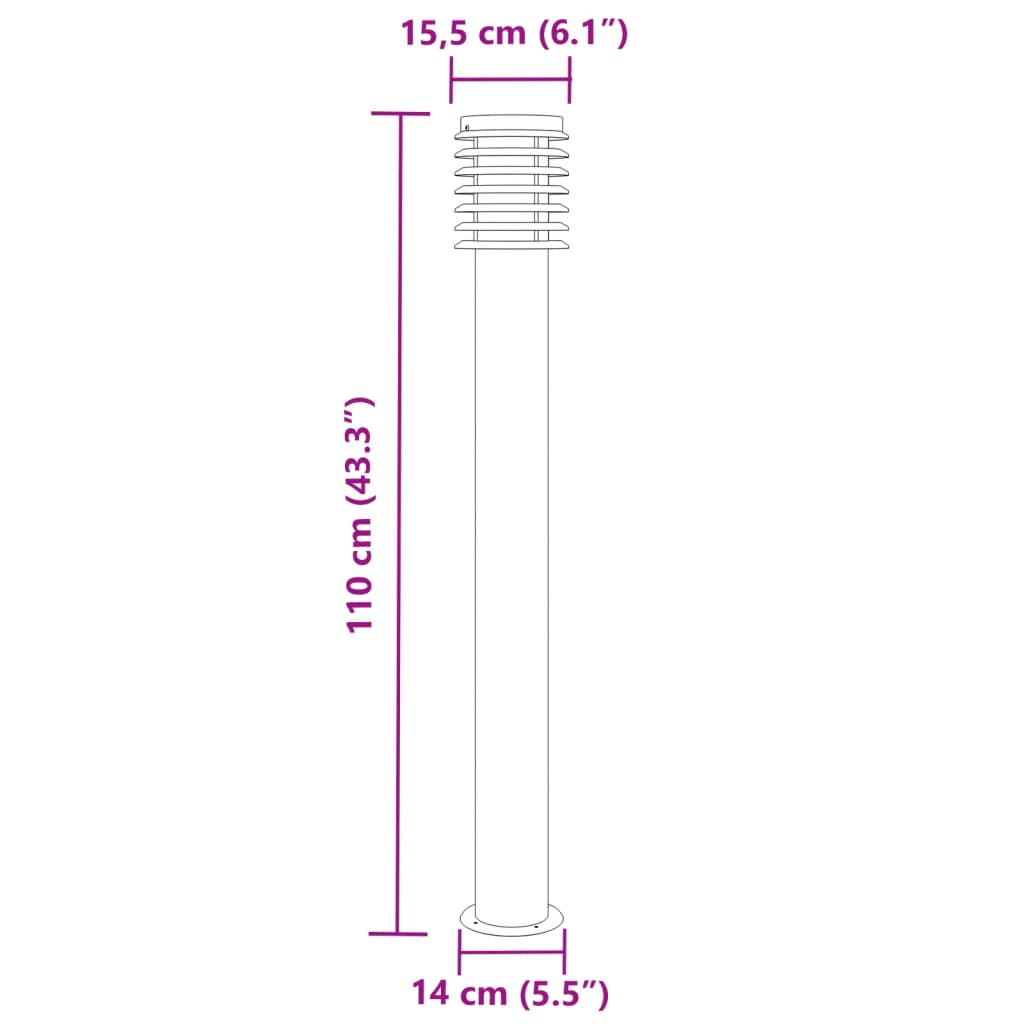 Candeeiro de chão p/ exterior 3 pcs 110 cm aço inox. prateado