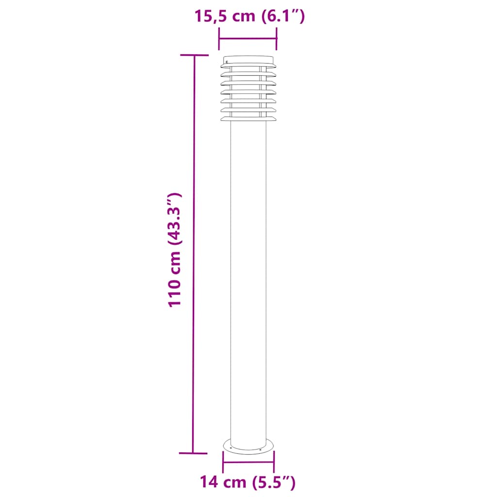 Candeeiro de chão para exterior 3 pcs 110 cm aço inox. preto
