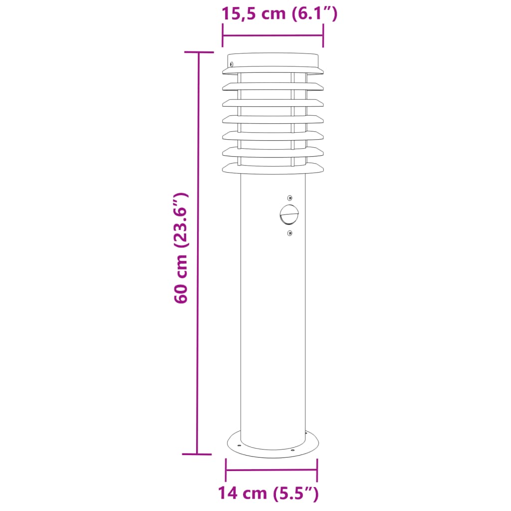 Candeeiro chão exterior c/ sensor 3 pcs 60cm aço inox. prateado