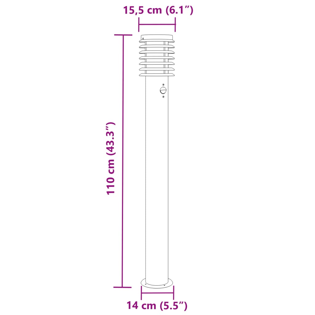 Candeeiro chão exterior c/ sensor 3pcs 110cm aço inox. prateado