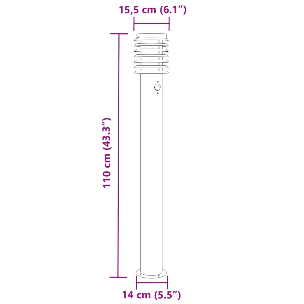 Candeeiro chão p/ exterior c/ sensor 3pcs 110cm aço inox. preto