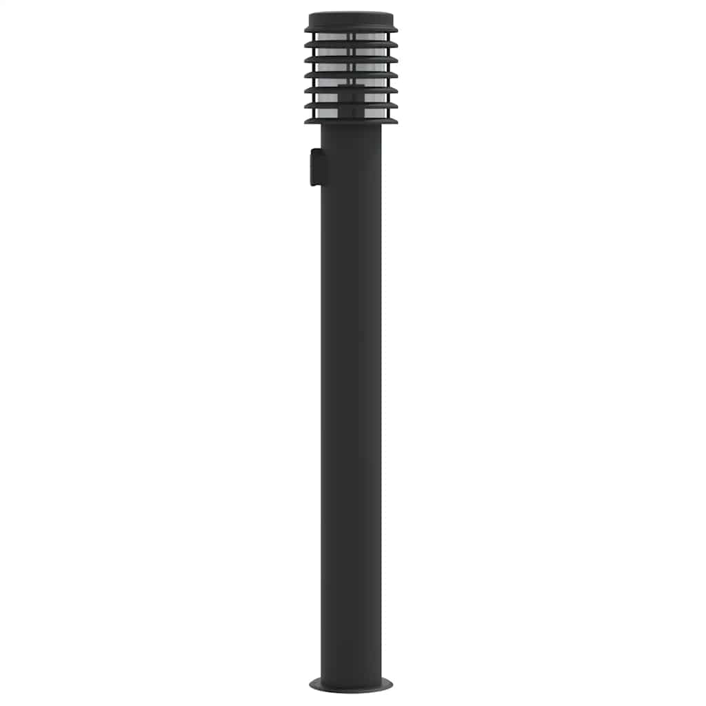 Candeeiro chão exterior c/ tomada 3 pcs 110 cm aço inox. preto