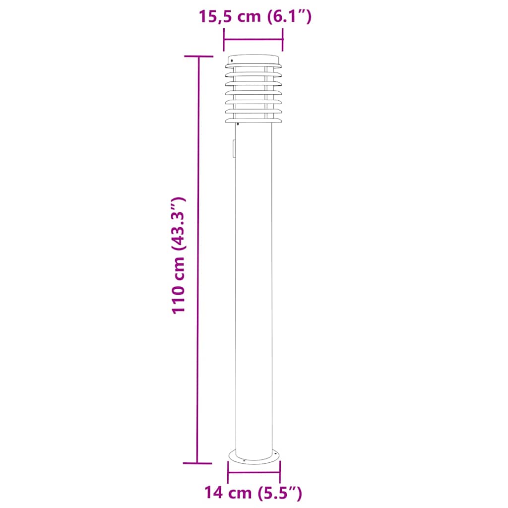 Candeeiro chão exterior c/ tomada 3 pcs 110 cm aço inox. preto