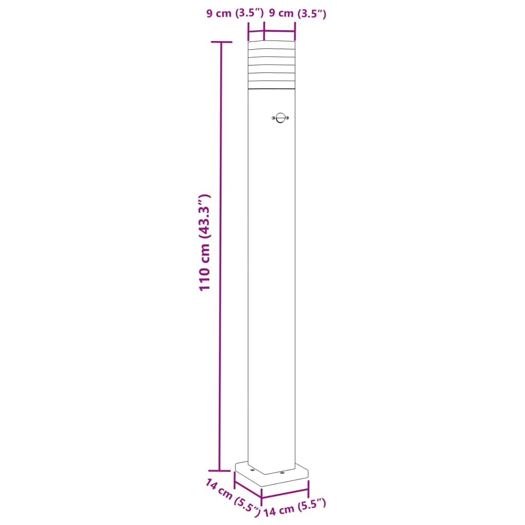 Candeeiro de chão para exterior com sensor 110cm alumínio preto