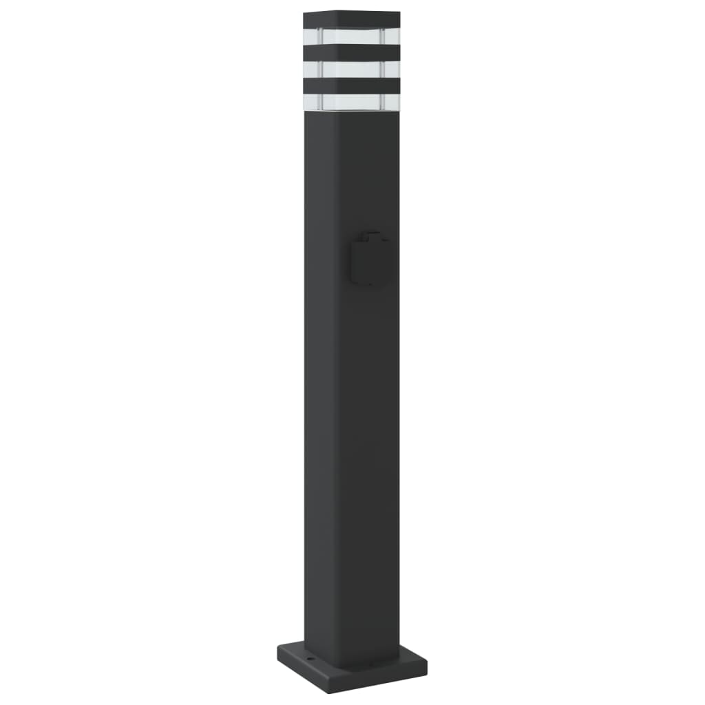 Candeeiro de chão para exterior com tomada 80 cm alumínio preto