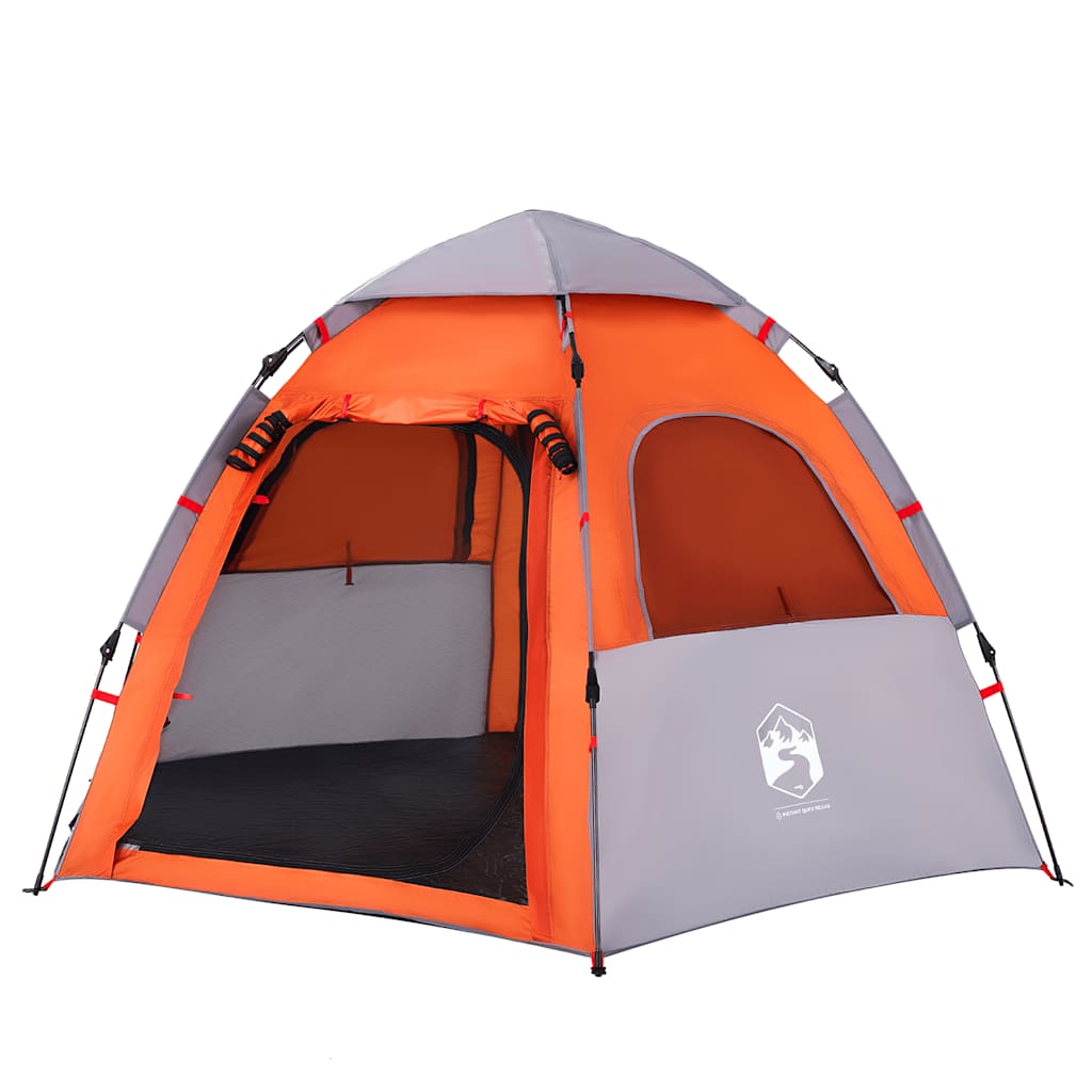 Tenda campismo cabana 4 pessoas libertação rápida cinza/laranja