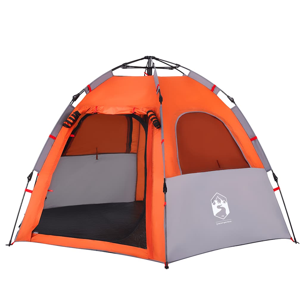 Tenda campismo cabana 4 pessoas libertação rápida cinza/laranja