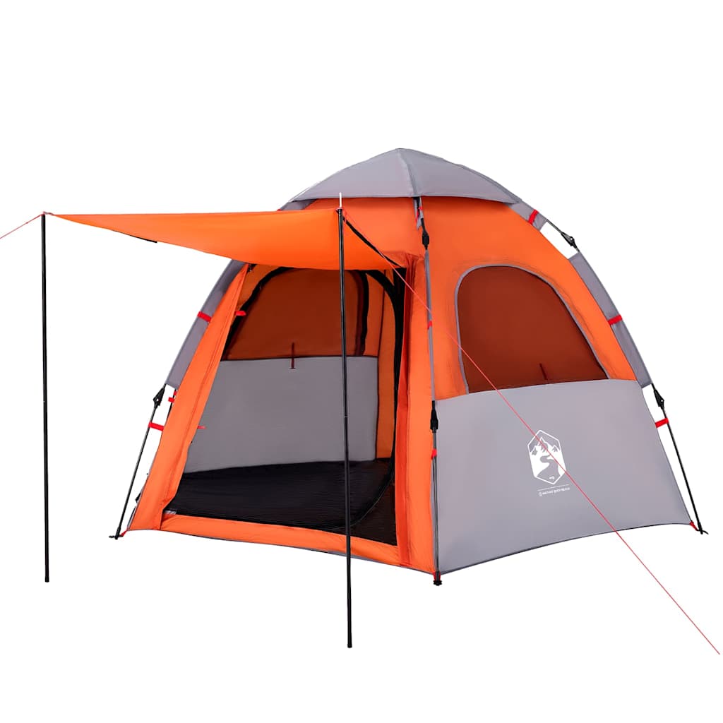 Tenda campismo cabana 4 pessoas libertação rápida cinza/laranja