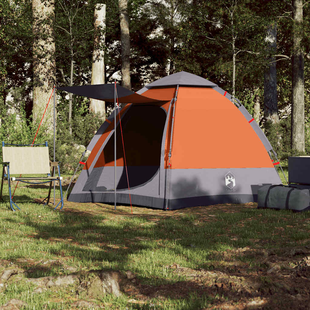 Tenda campismo cabana 4 pessoas libertação rápida cinza/laranja