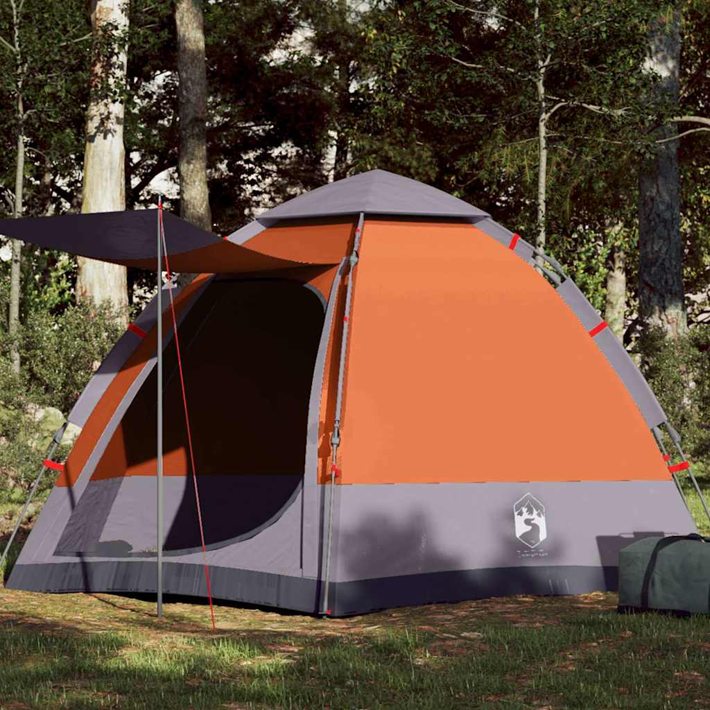Tenda campismo cabana 4 pessoas libertação rápida cinza/laranja