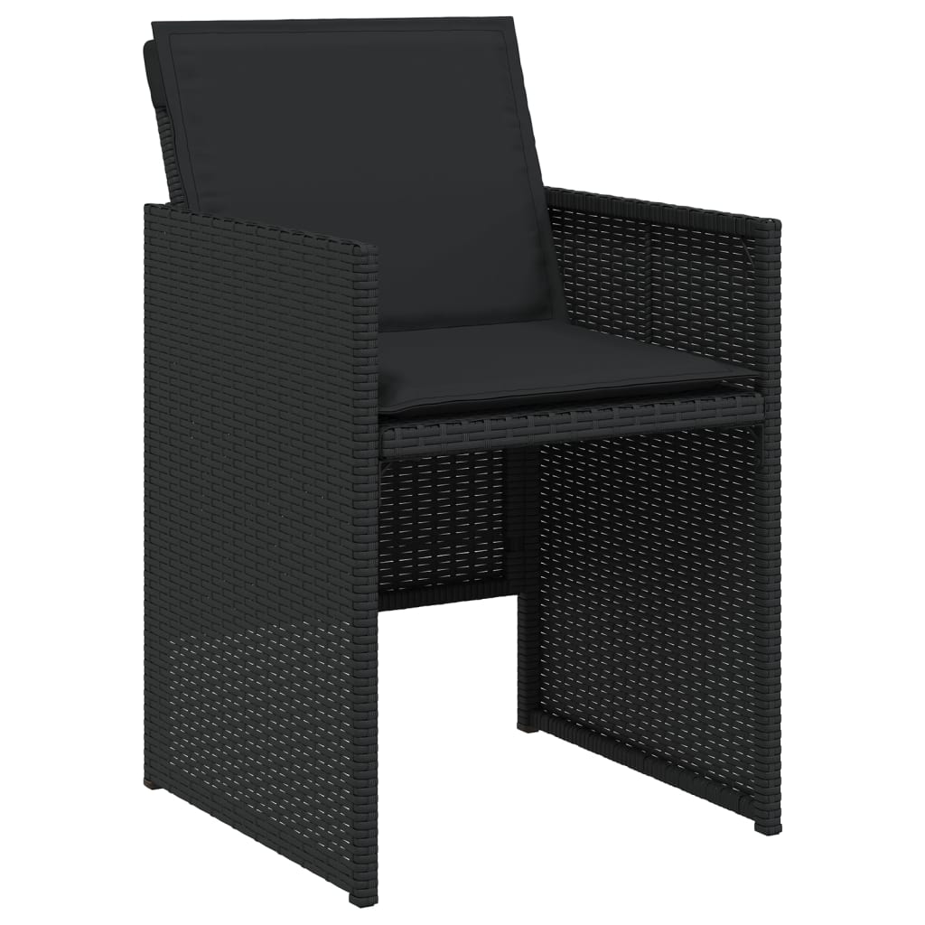 7 pcs conjunto de jantar p/ jardim c/ almofadões vime PE preto