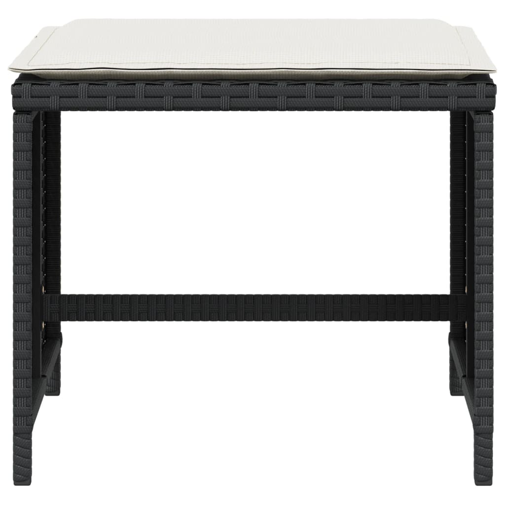 Bancos de jardim com almofadões 4 pcs 40x40x35 cm vime PE preto