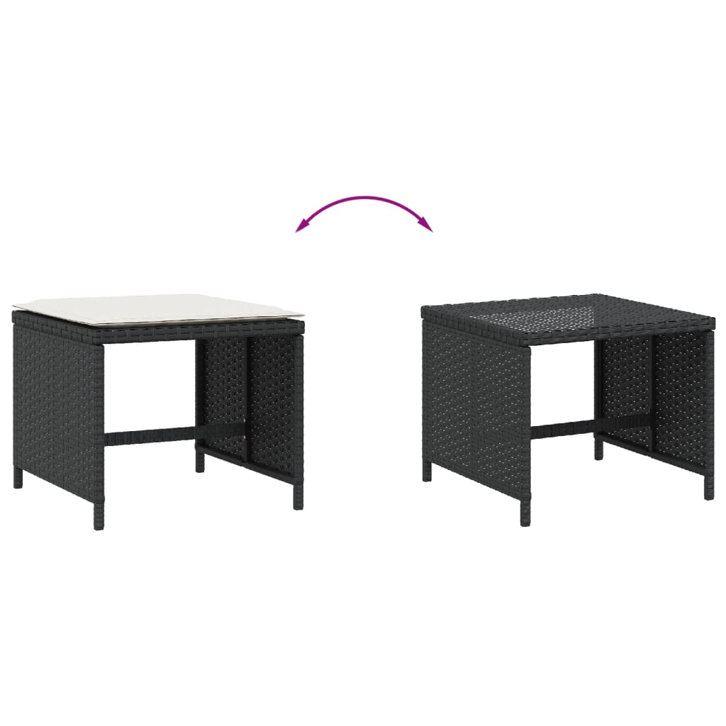 Bancos de jardim com almofadões 4 pcs 40x40x35 cm vime PE preto