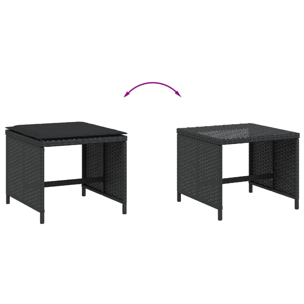 Bancos de jardim com almofadões 4 pcs 40x40x35 cm vime PE preto