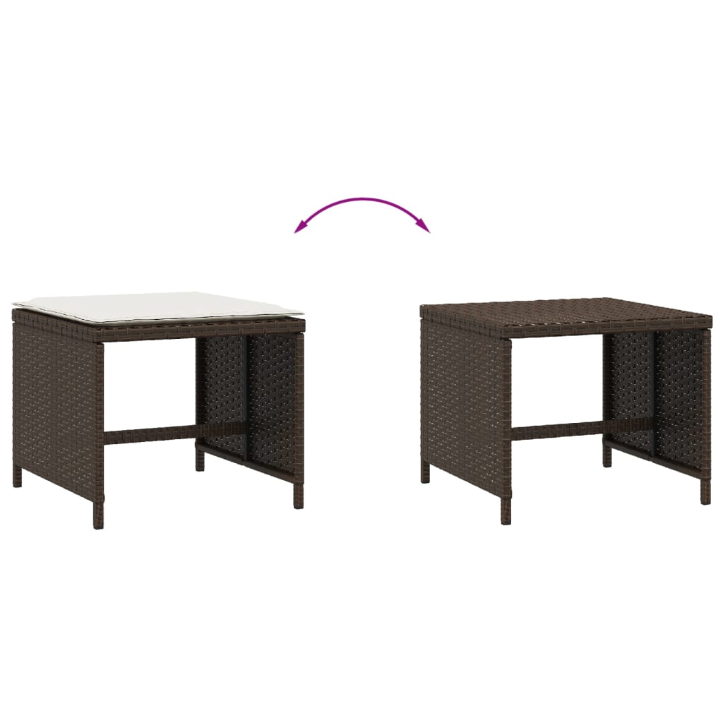 Bancos jardim com almofadões 4 pcs 40x40x35 cm vime PE castanho