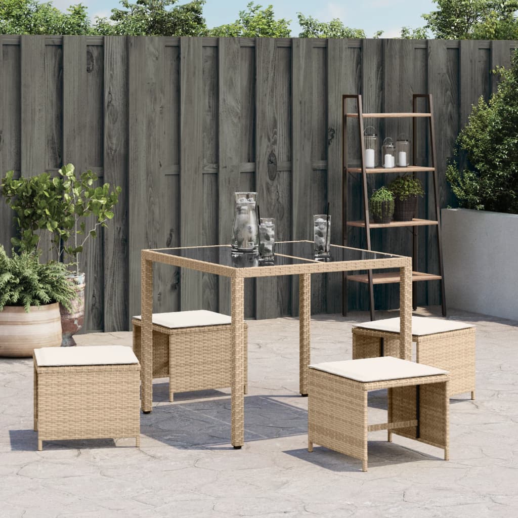 Bancos de jardim com almofadões 4 pcs 40x40x35 cm vime PE bege