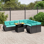 10 pcs conjunto de sofás p/ jardim c/ almofadões vime PE preto