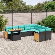 10 pcs conjunto de sofás p/ jardim c/ almofadões vime PE preto