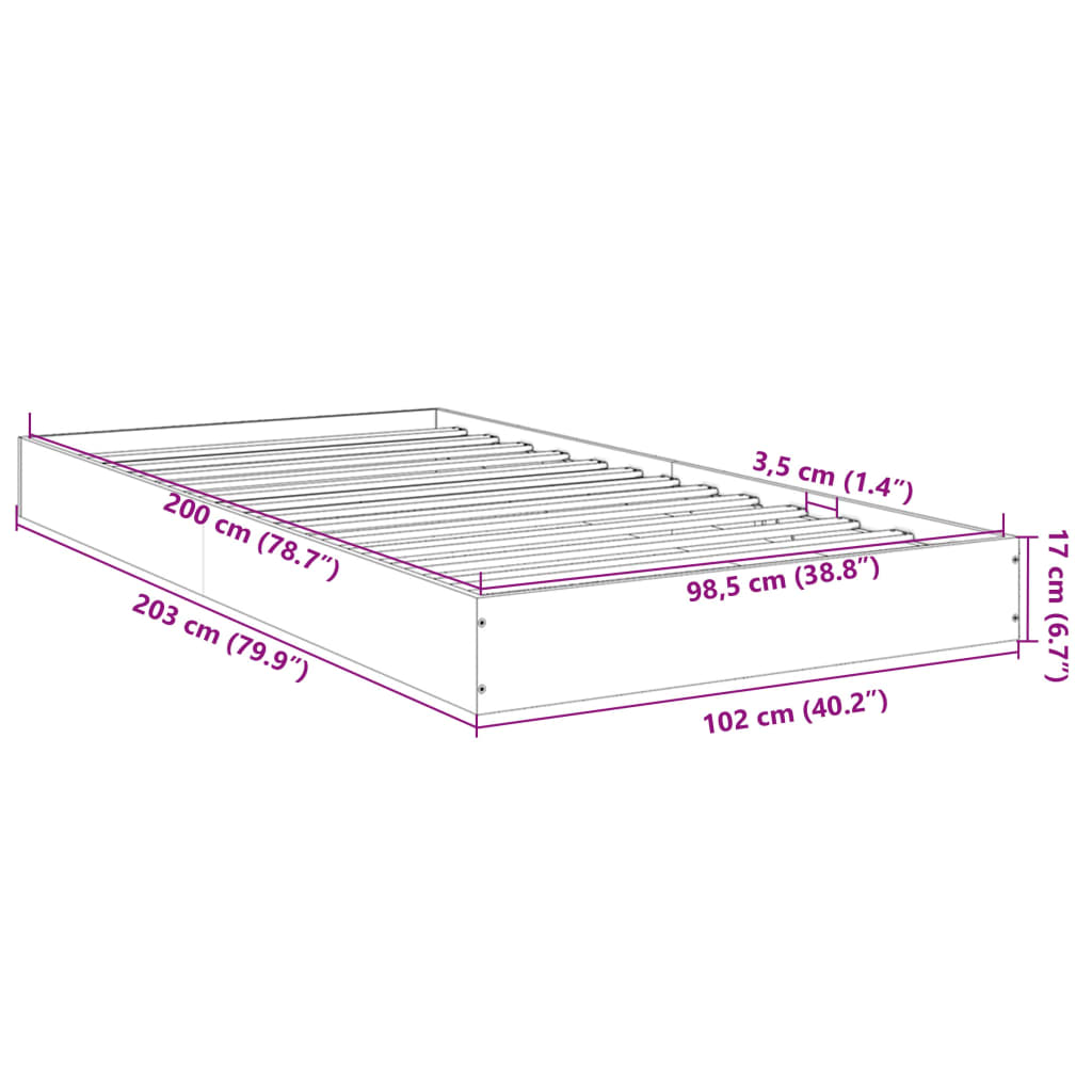 Estrutura cama 100x200 cm derivados de madeira cinzento sonoma