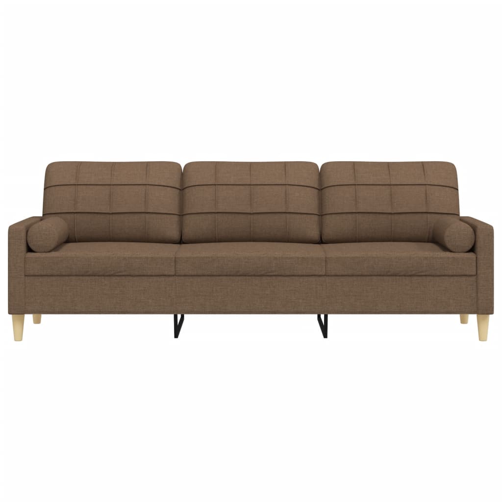 Sofá 3 lugares c/ almofadas decorativas 210 cm tecido castanho