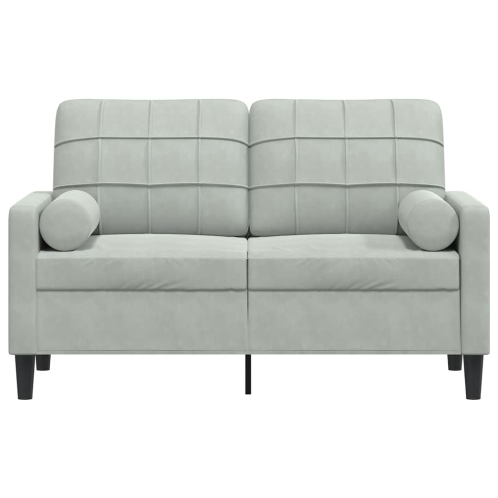 Sofá 2 lugares + almofadas decorativas 120cm veludo cinza-claro