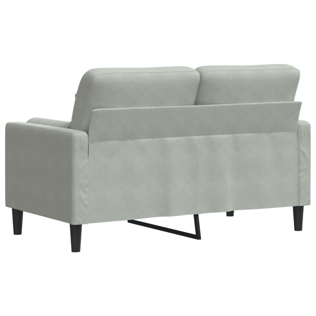 Sofá 2 lugares + almofadas decorativas 120cm veludo cinza-claro