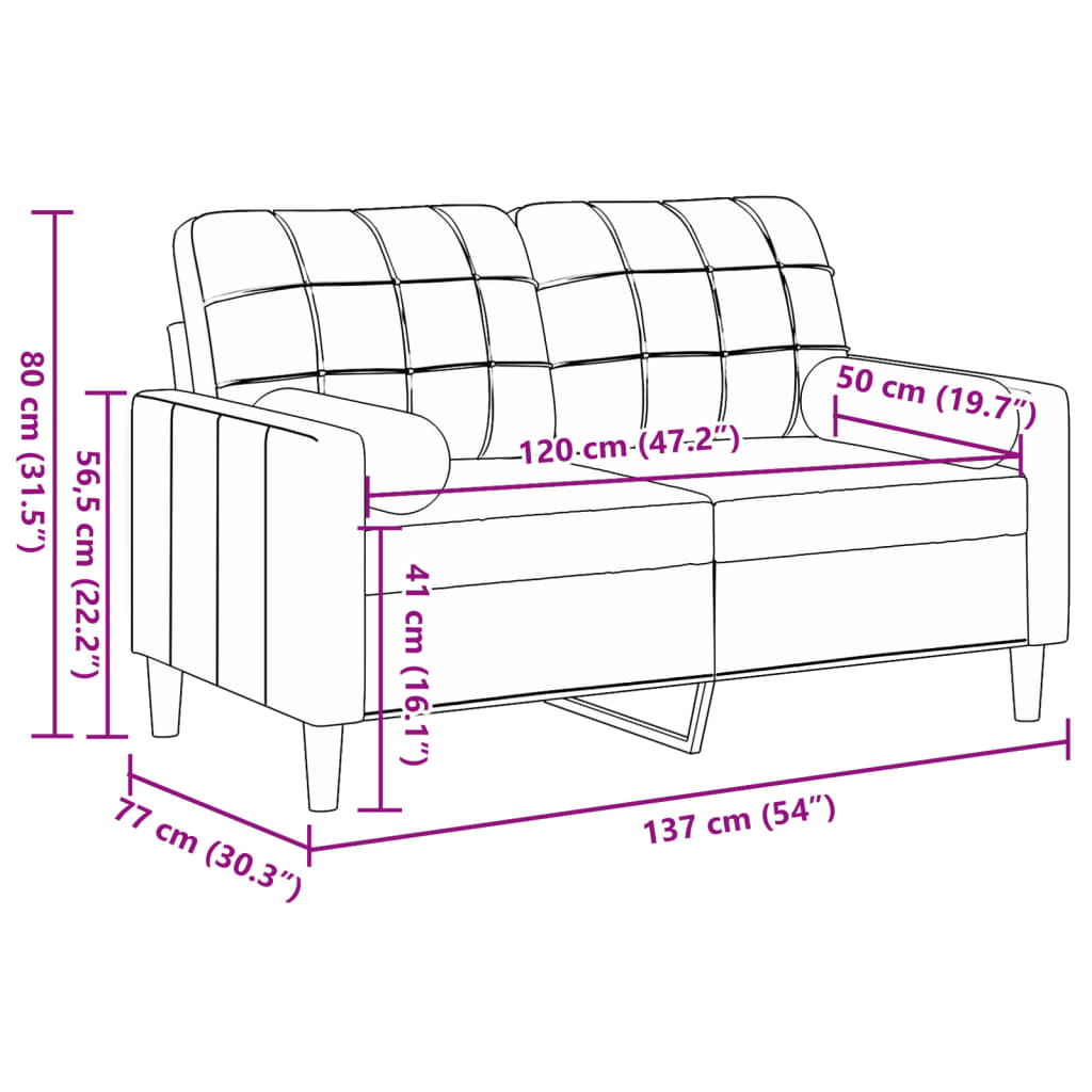 Sofá 2 lugares + almofadas decorativas 120cm veludo cinza-claro