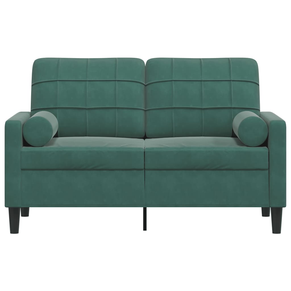 Sofá 2 lug. c/ almofadas decorativas 120 cm veludo verde-escuro