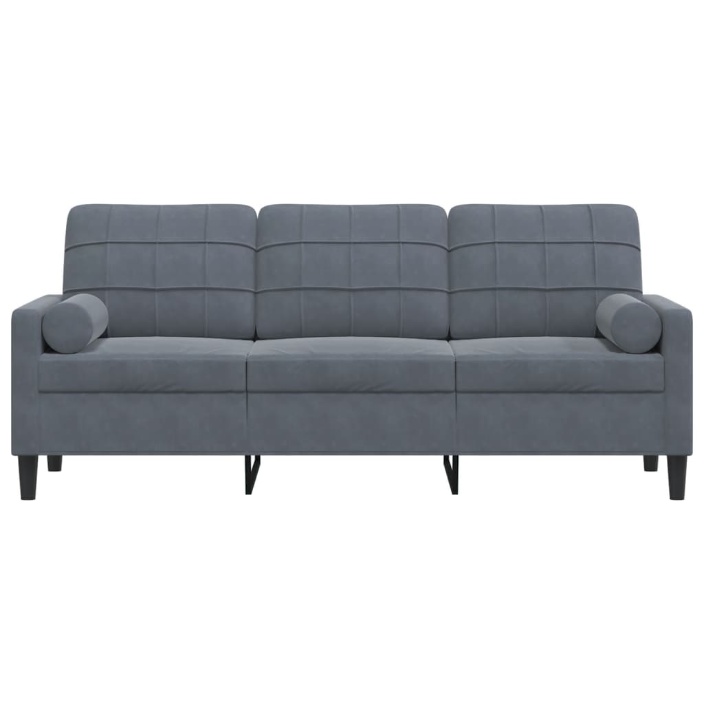 Sofá 3 lug. c/ almofadas decorativas 180 cm veludo cinza-escuro