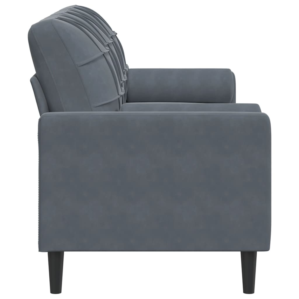 Sofá 3 lug. c/ almofadas decorativas 180 cm veludo cinza-escuro