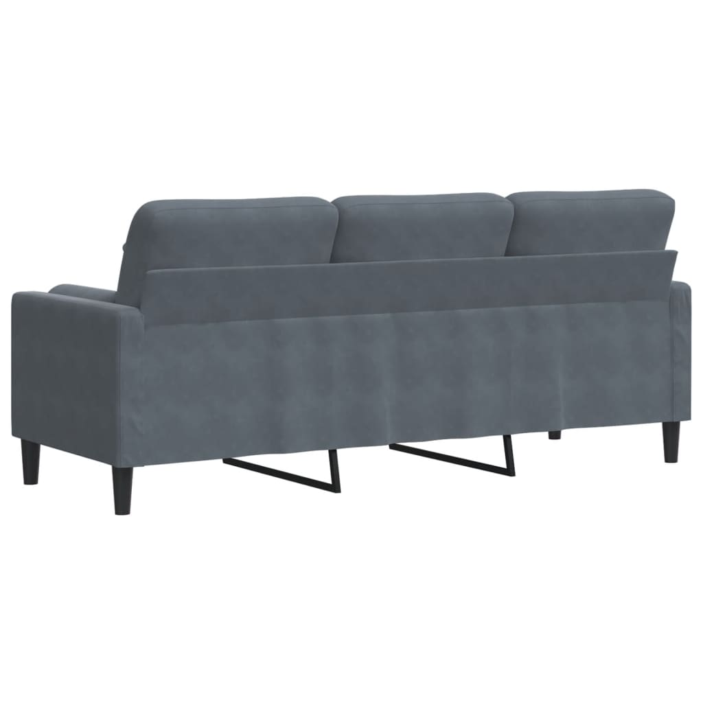 Sofá 3 lug. c/ almofadas decorativas 180 cm veludo cinza-escuro