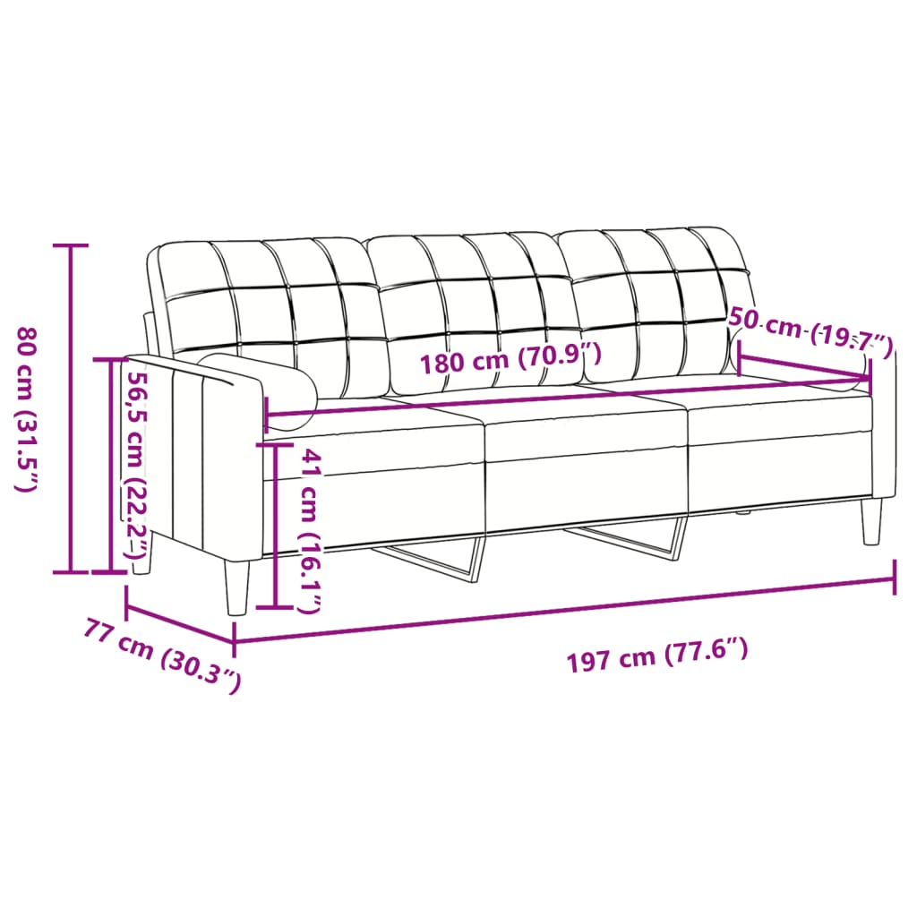 Sofá 3 lugares c/ almofadas decorativas 180 cm veludo rosa