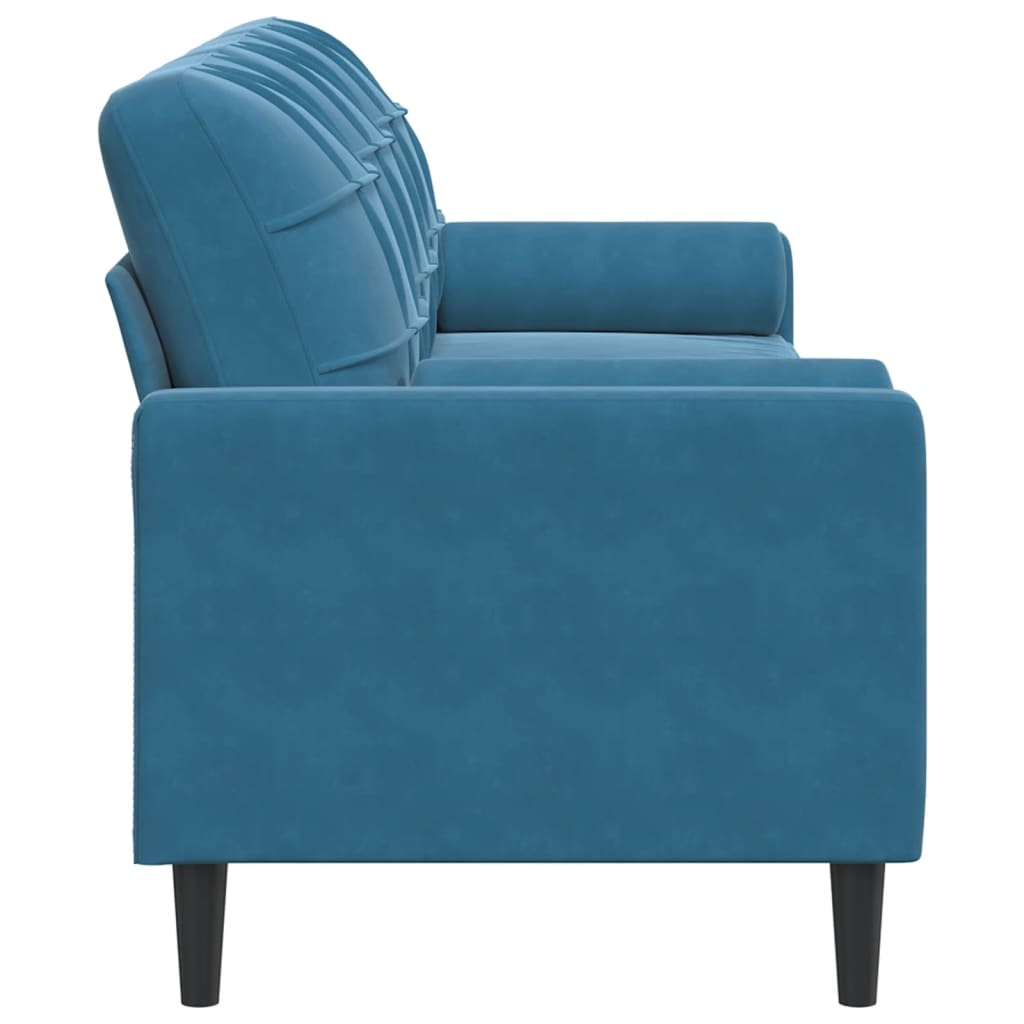 Sofá 3 lugares c/ almofadas decorativas 210 cm veludo azul