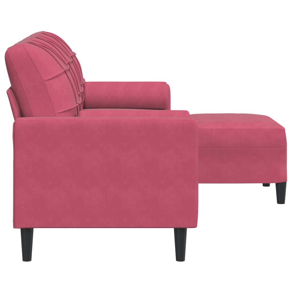 Sofá de 3 lugares com apoio de pés 180 cm veludo vermelho tinto