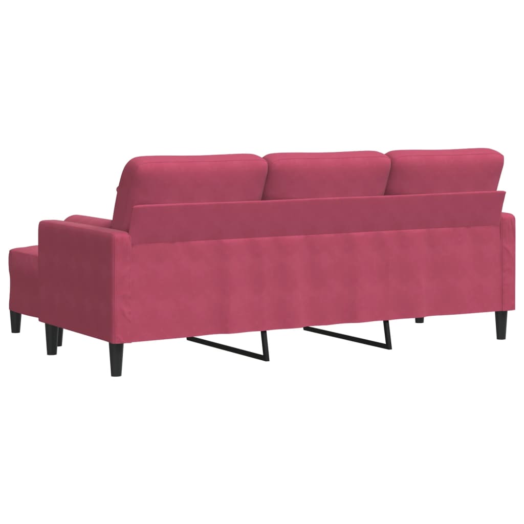 Sofá de 3 lugares com apoio de pés 180 cm veludo vermelho tinto