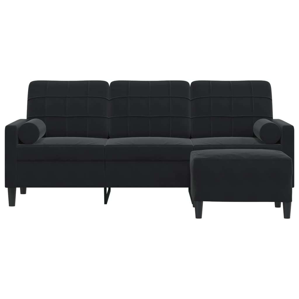 Sofá de 3 lugares com apoio de pés 180 cm veludo preto