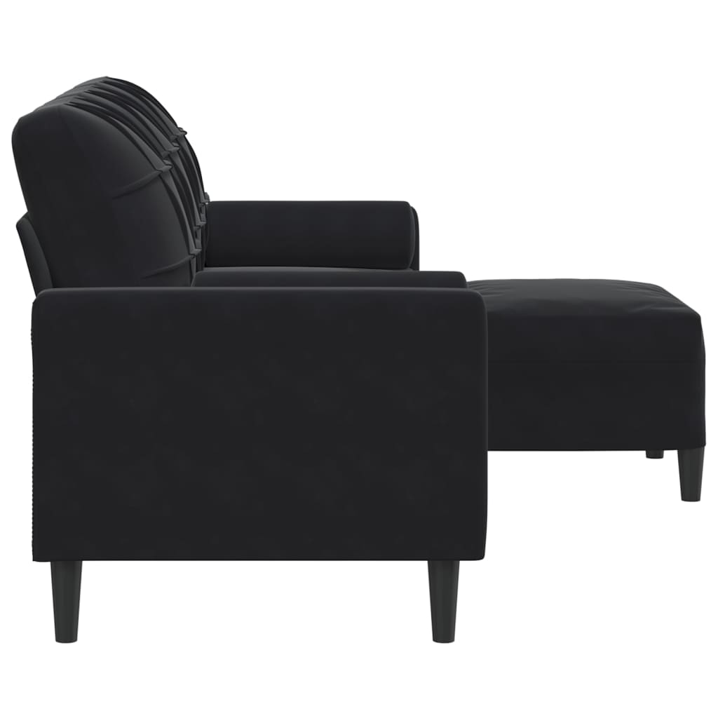 Sofá de 3 lugares com apoio de pés 180 cm veludo preto