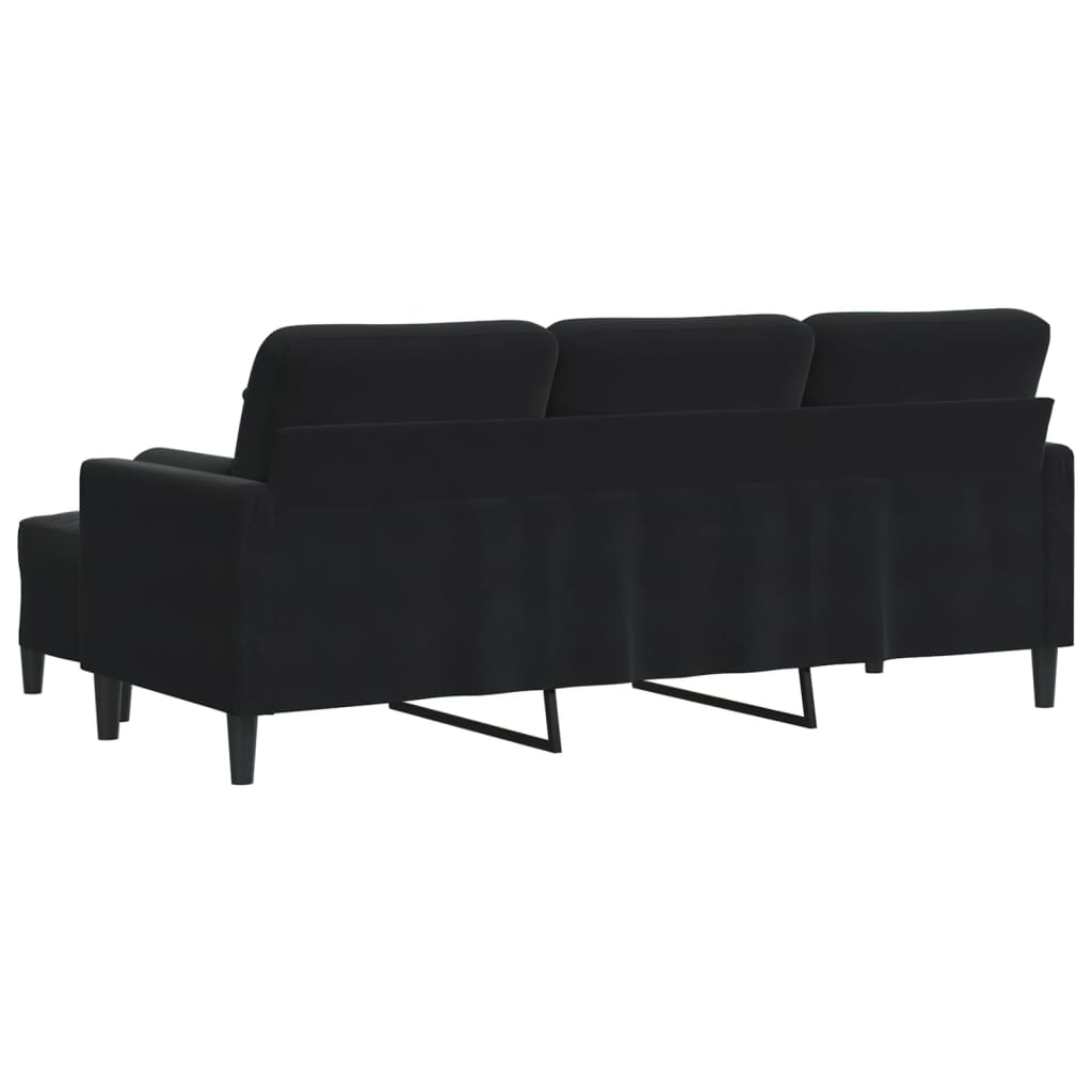 Sofá de 3 lugares com apoio de pés 180 cm veludo preto