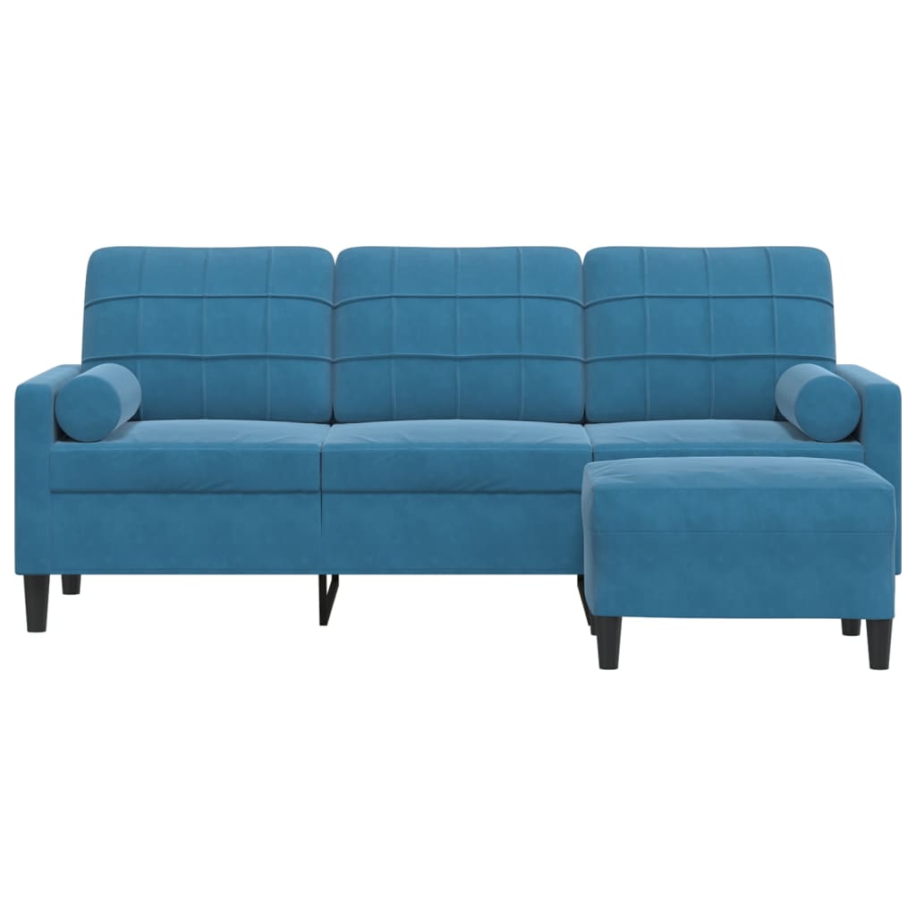 Sofá de 3 lugares com apoio de pés 180 cm veludo azul
