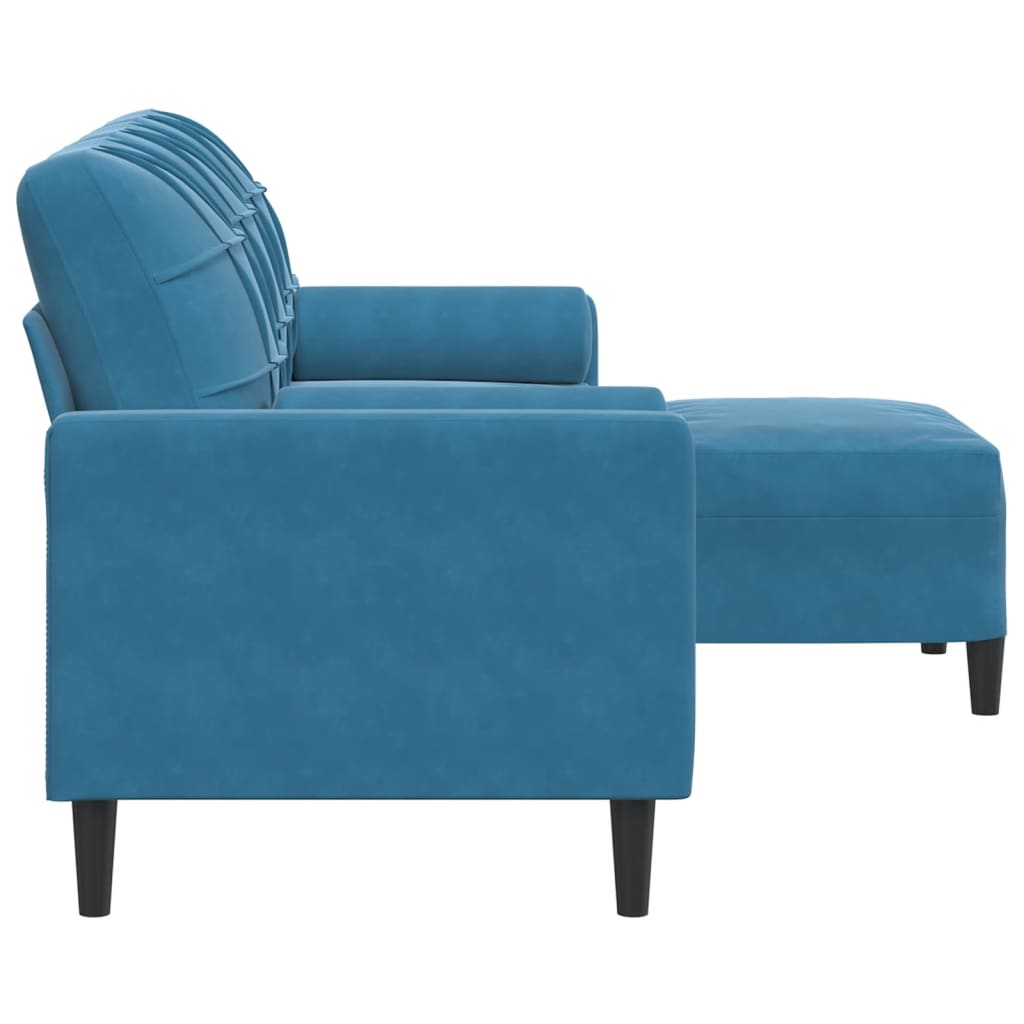 Sofá de 3 lugares com apoio de pés 180 cm veludo azul