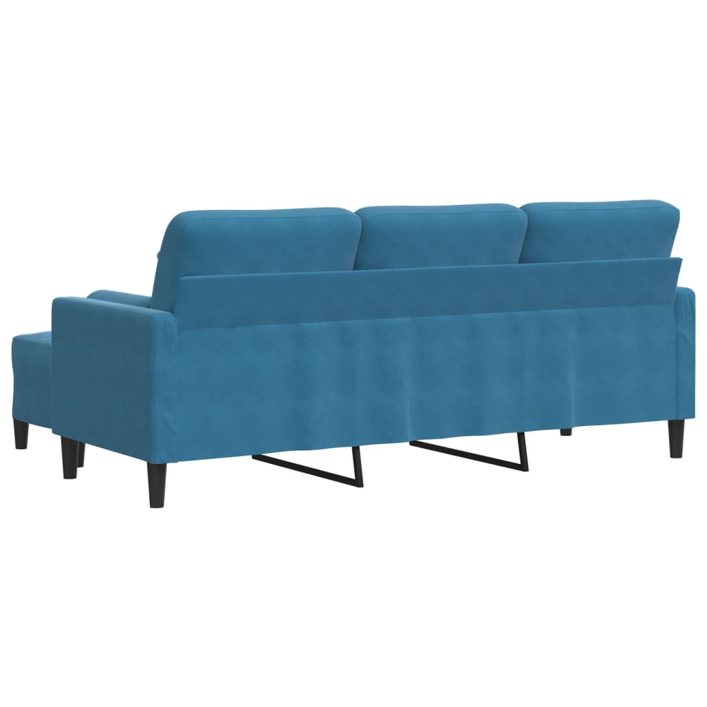 Sofá de 3 lugares com apoio de pés 180 cm veludo azul