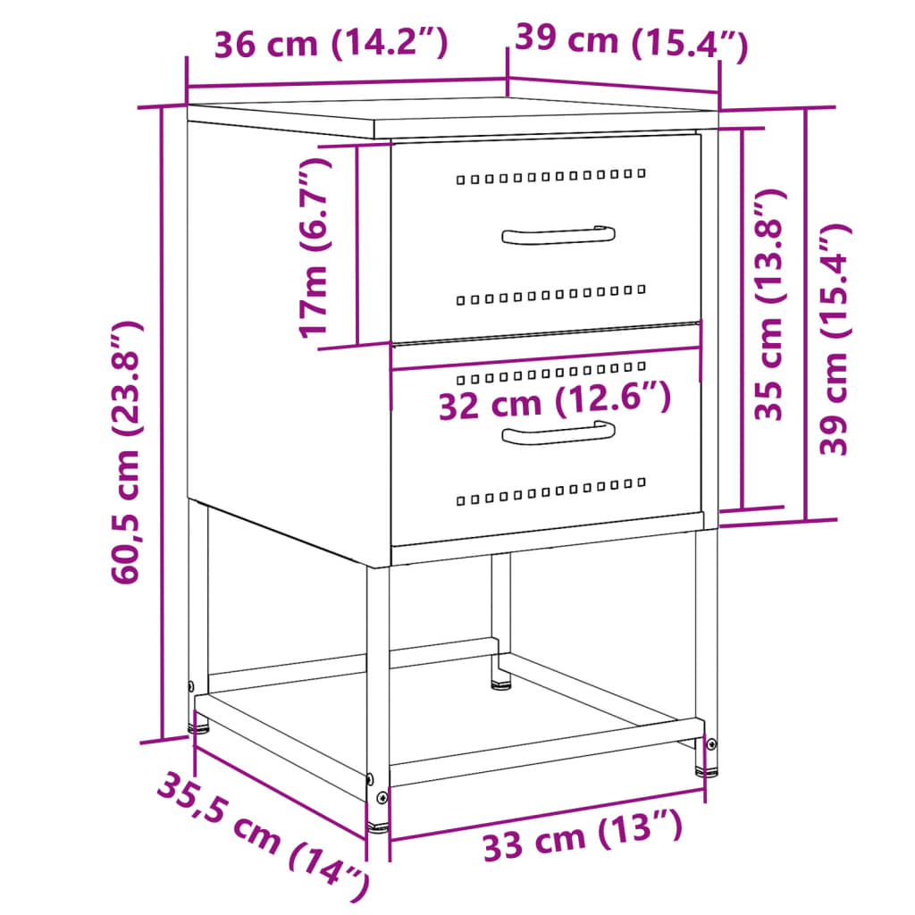 Mesa de cabeceira 36x39x60,5 cm aço branco