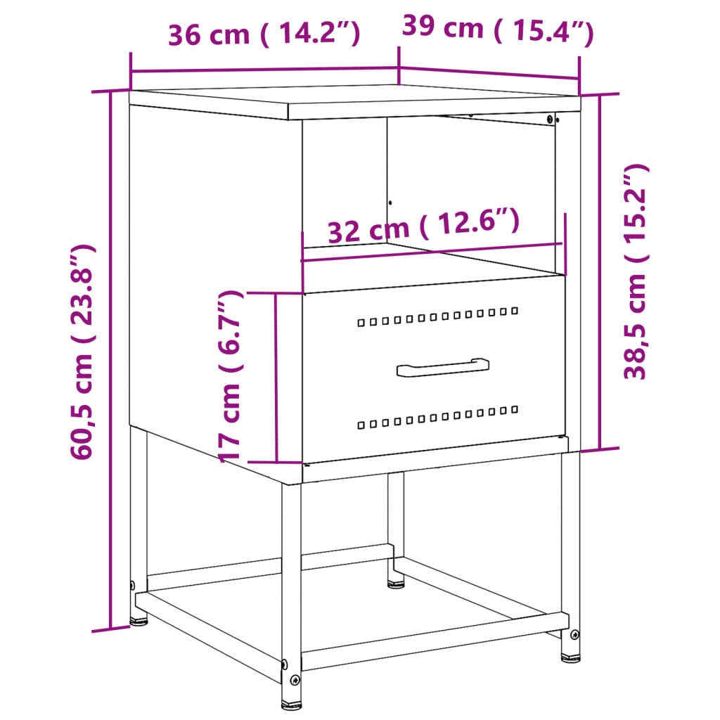 Mesas de cabeceira 2 pcs 36x39x60,5 cm aço preto