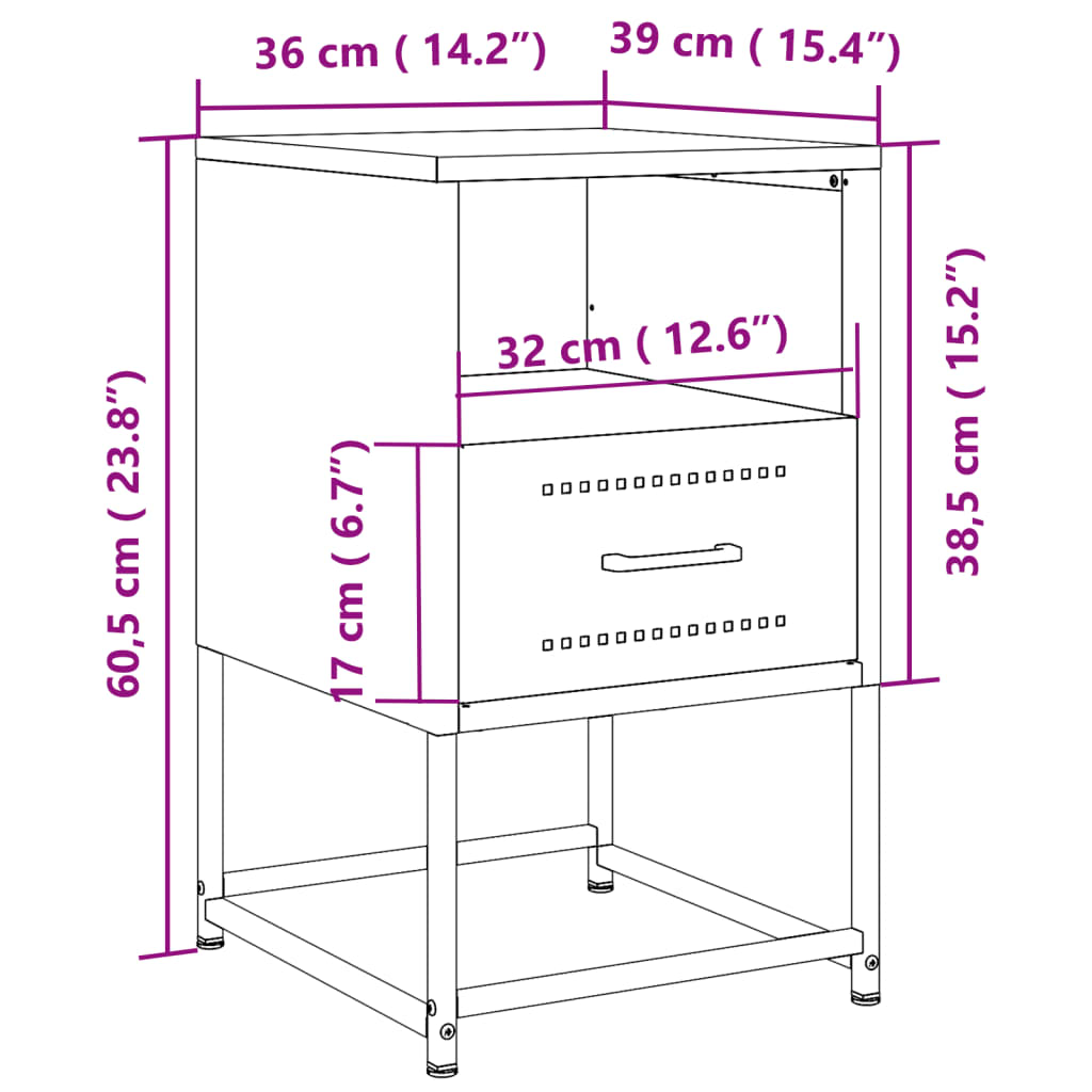 Mesa de cabeceira 36x39x60,5 cm aço antracite