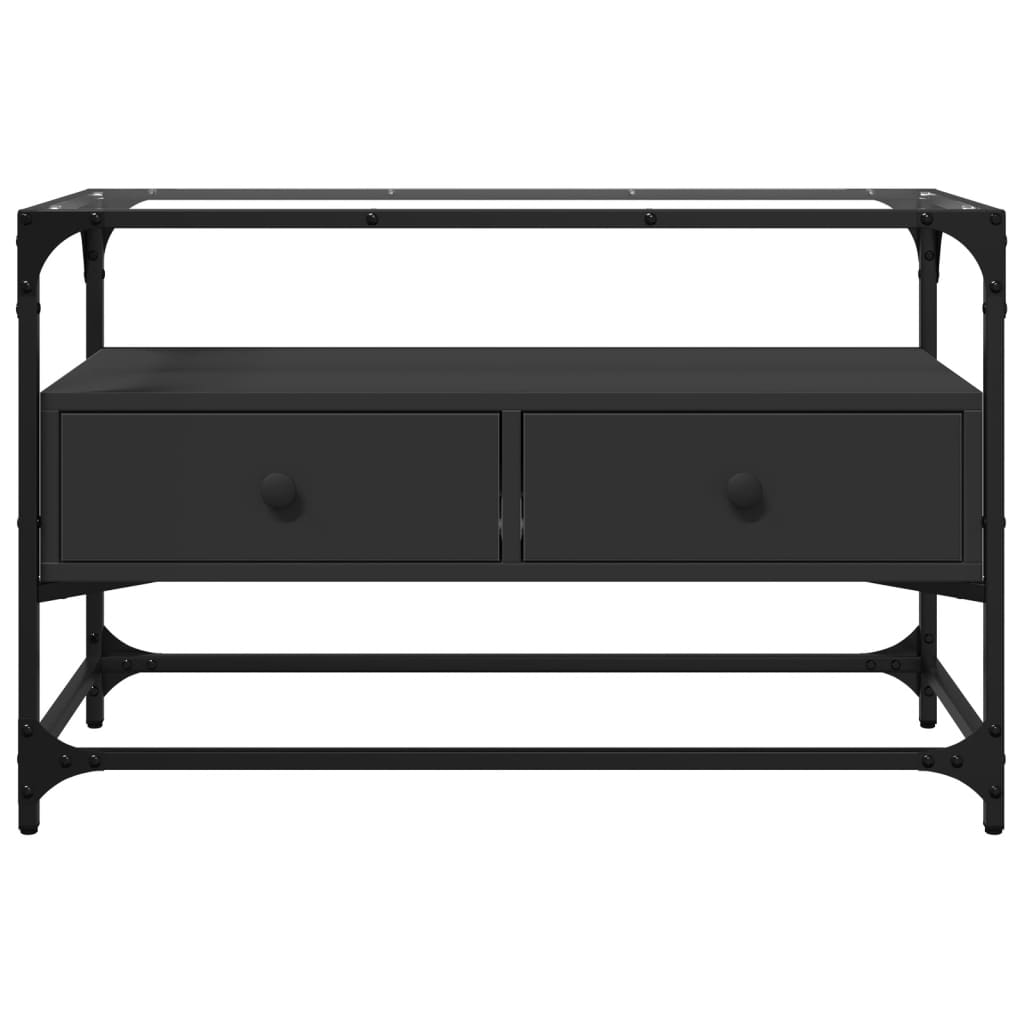 Móvel de TV c/ tampo vidro 80x35x51 cm derivados madeira preto