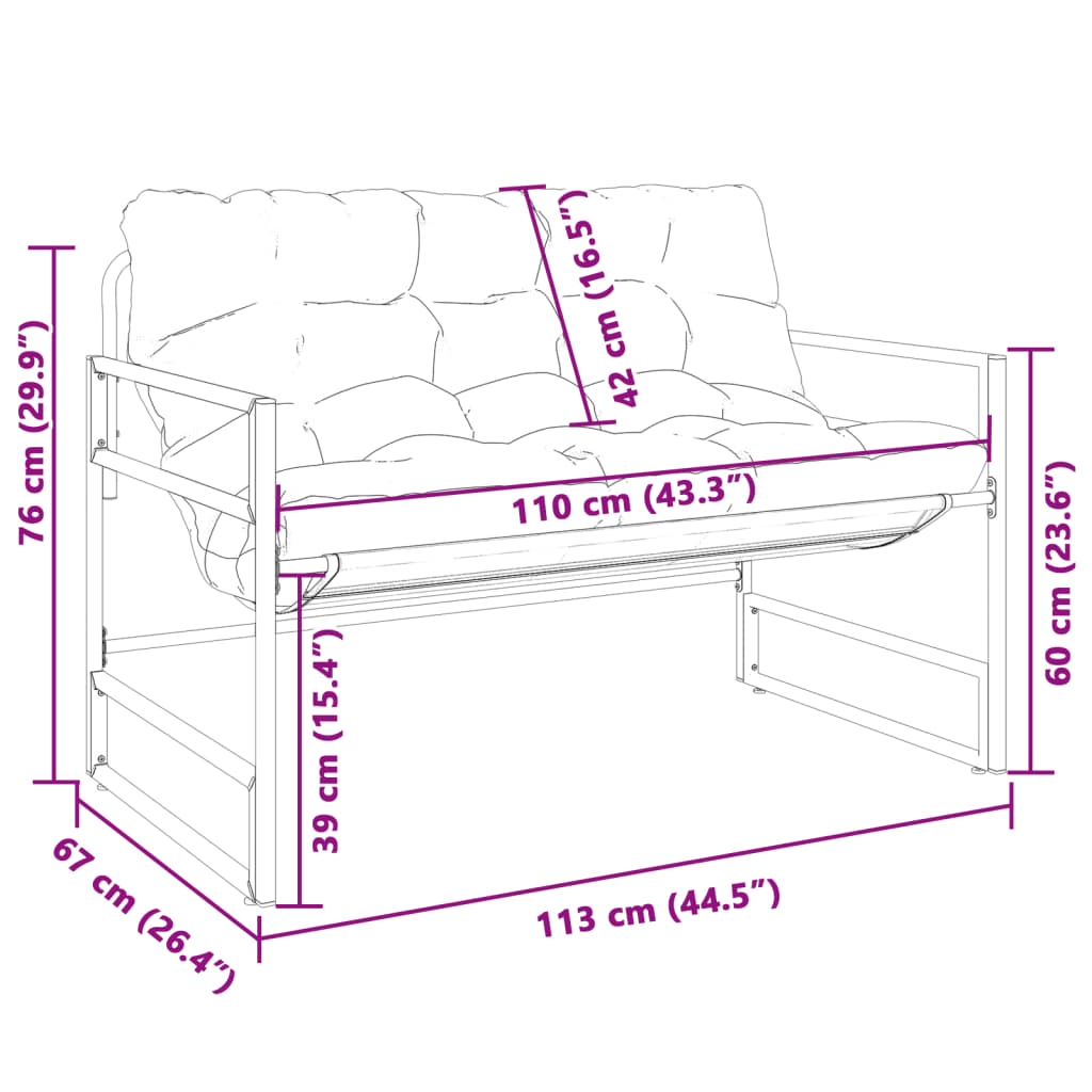 Banco de jardim com almofadão 113 cm aço antracite